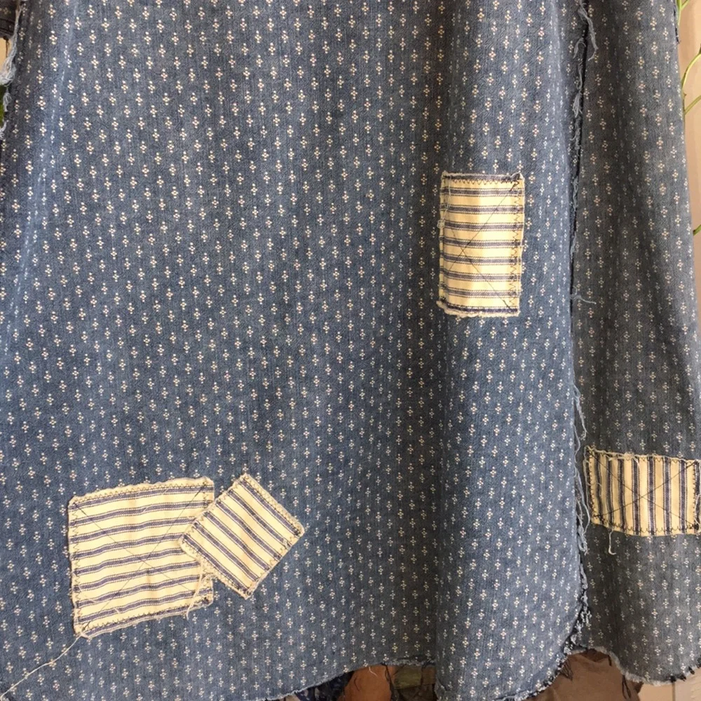 Upcycled patched fringed and frayed denim duster jean jacket - Picture 11 of 16